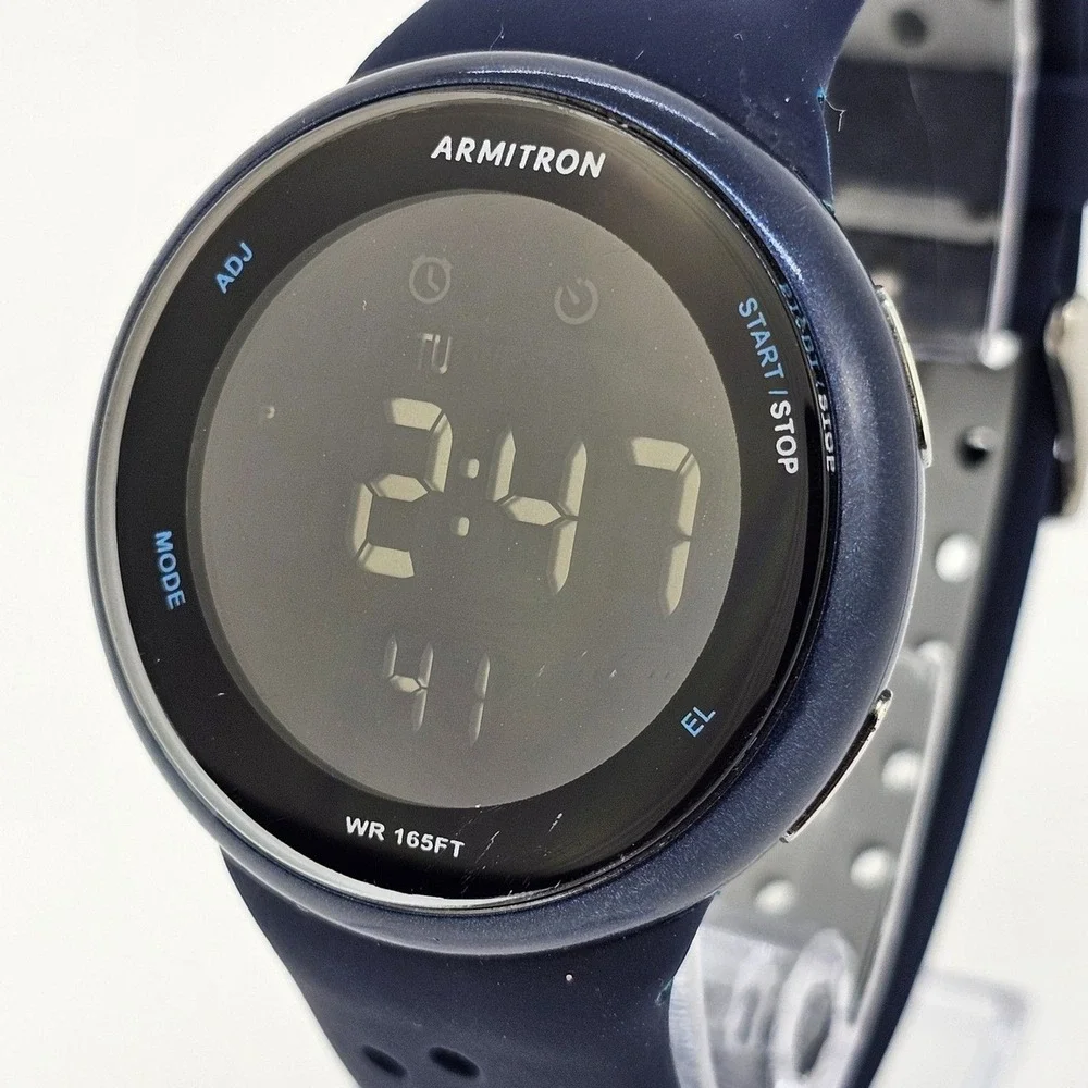 Armitron Digital Men's Watch 43MM Dark Blue‎ Case Dark Blue Gray Plastic Bands